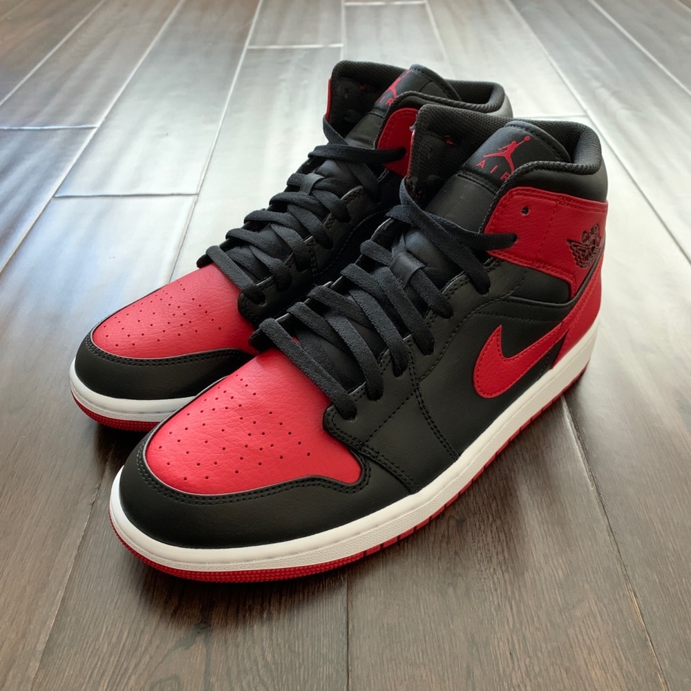 Nike Air Jordan 1 Mid Banned Bred Custom Men’s Basketball Shoes 10.5